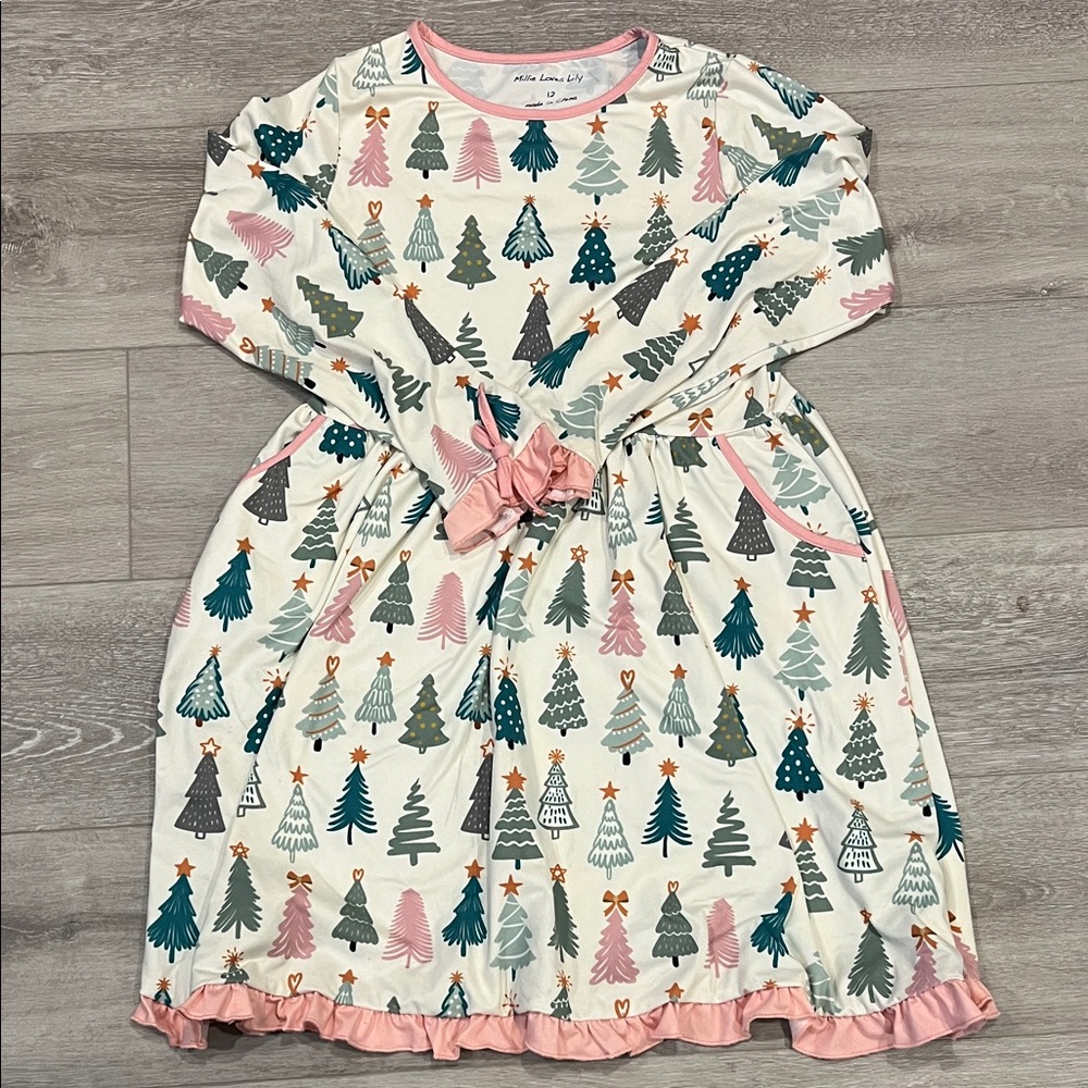Whimsical Tree Print Dress with Bow